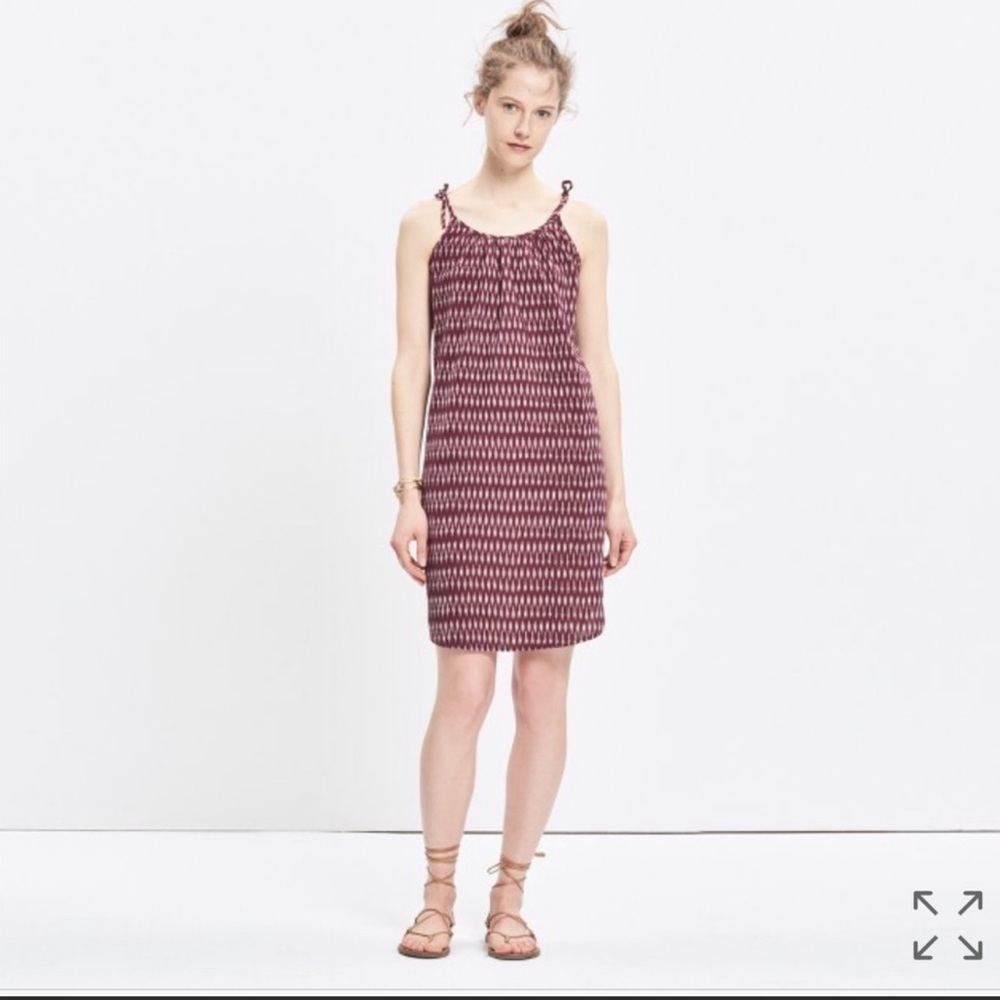 Madewell Tie Strap Dress Pockets Maroon Ikat Print Small